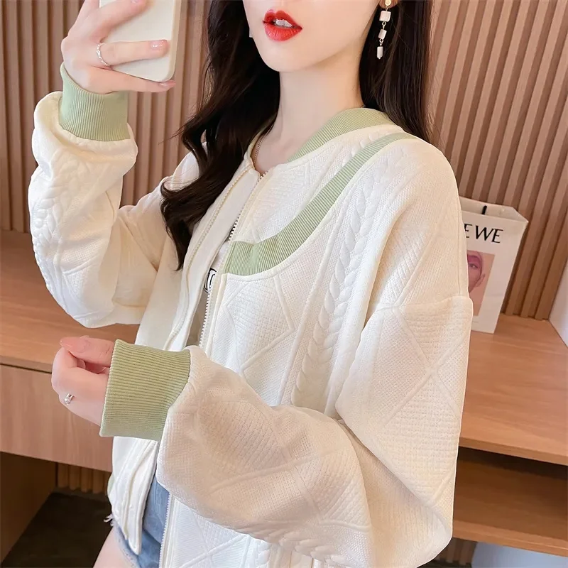 

Short Jacquard Baseball Coat Women's Spring and Autumn 2023 New Design Sense Korean Fashion Top Women's Foreign Style Reduce Age