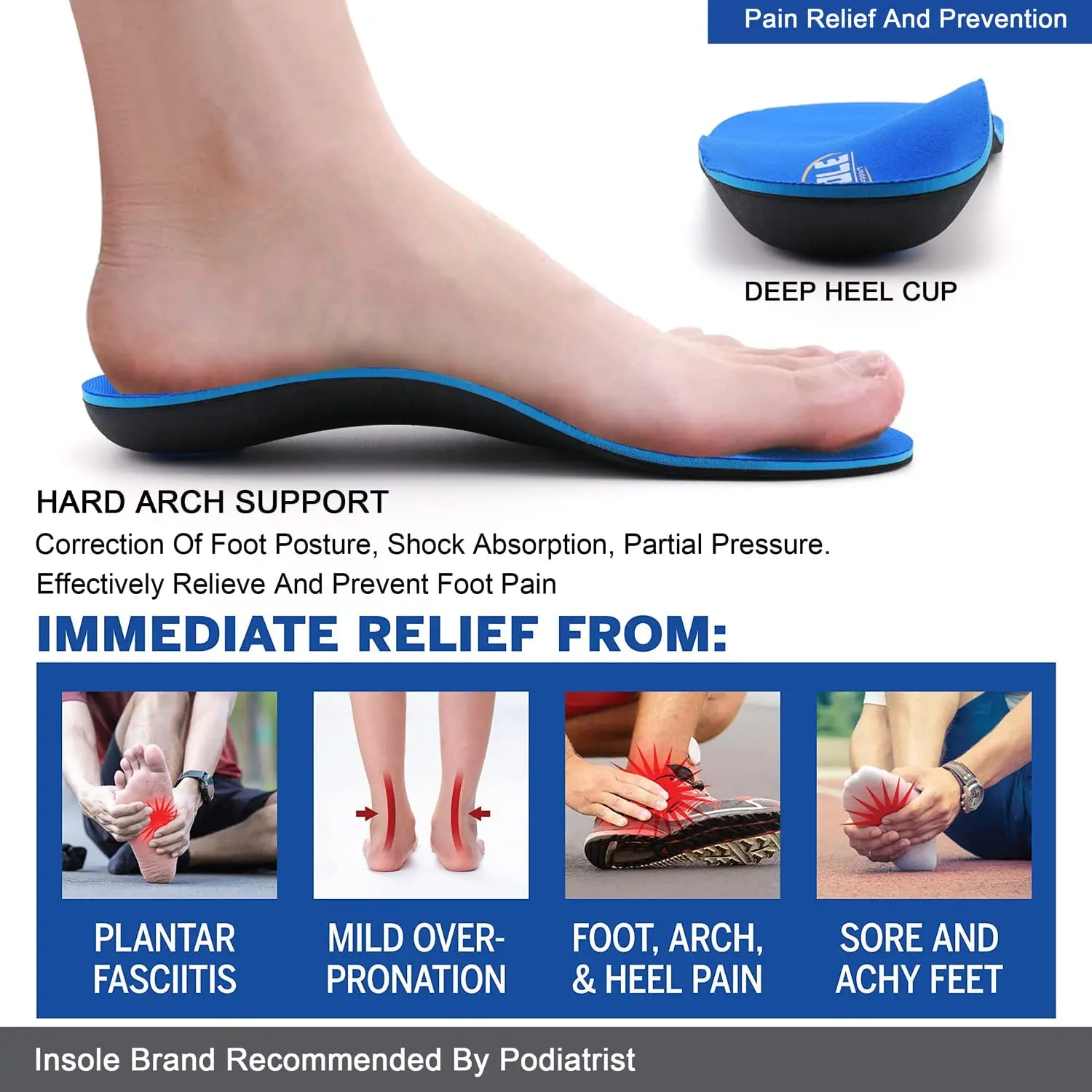 TOPSOLE Orthopedic Insole High Arch Support Shoe Comfort Insert For Flat Foot Plantar Fasciitis Pain Feet Valgus Over Men Women