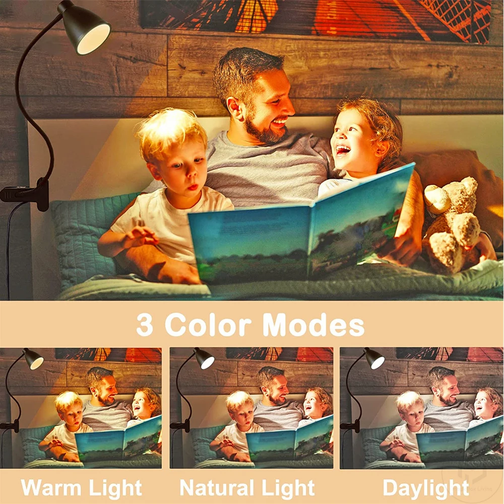 38 LED Desk Lamp 3 Color Modes 10 Brightness Dimmer Reading Light Auto Off Timer Desk Light Flexible Gooseneck Clip Book Light 3