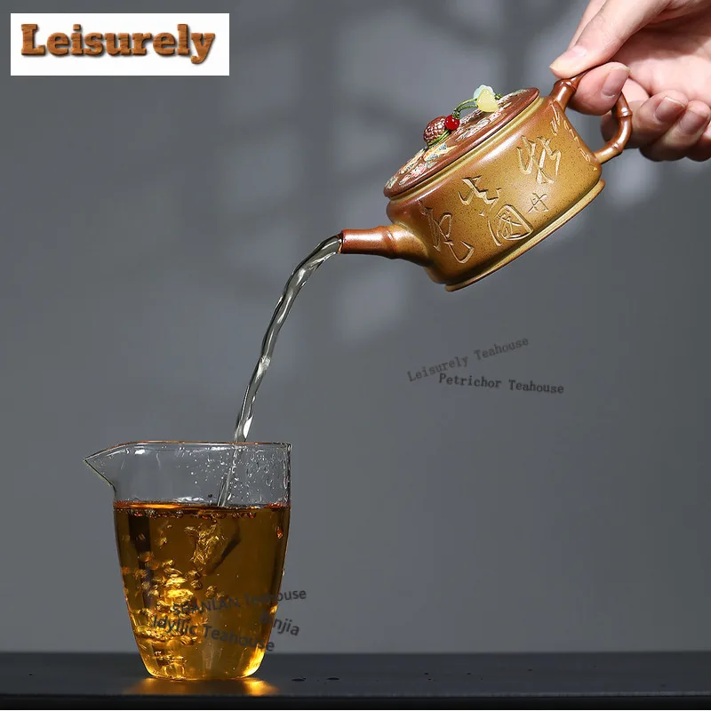 190ml Yixing Purple Clay Teapots Handmade Large Caliber Pot Raw Ore Wood-fired Porcelain Mud Tea Brewing Kettle Infuser Zisha