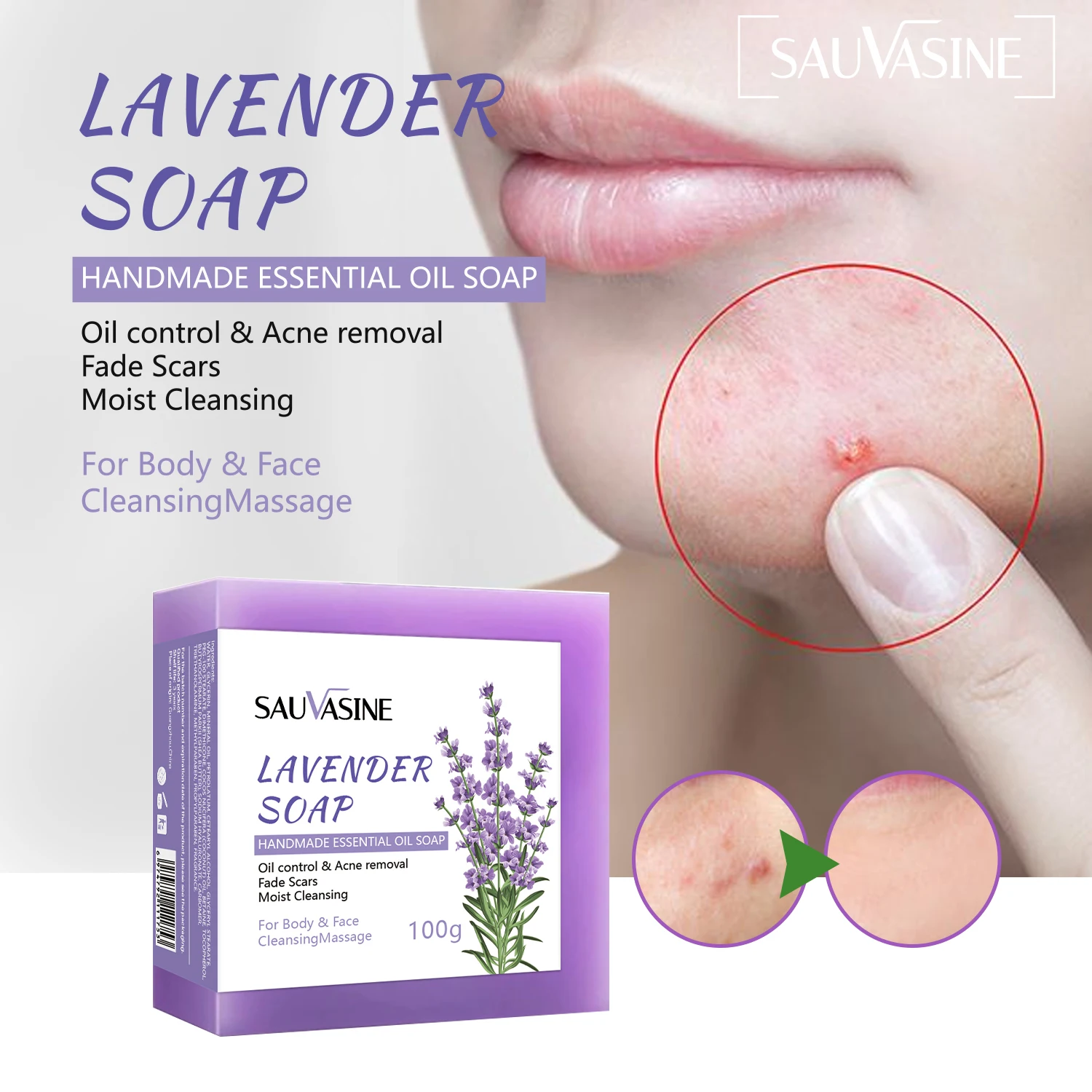 Lavender Soap Face Cleansing Anti Acne Skin Brighten Remove Pimples