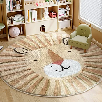Cartoon Style Bedroom Decor lion pattern Carpet Cute Round Carpets for Living Room Thick Plush bedside Rug Fluffy Soft Floor Mat