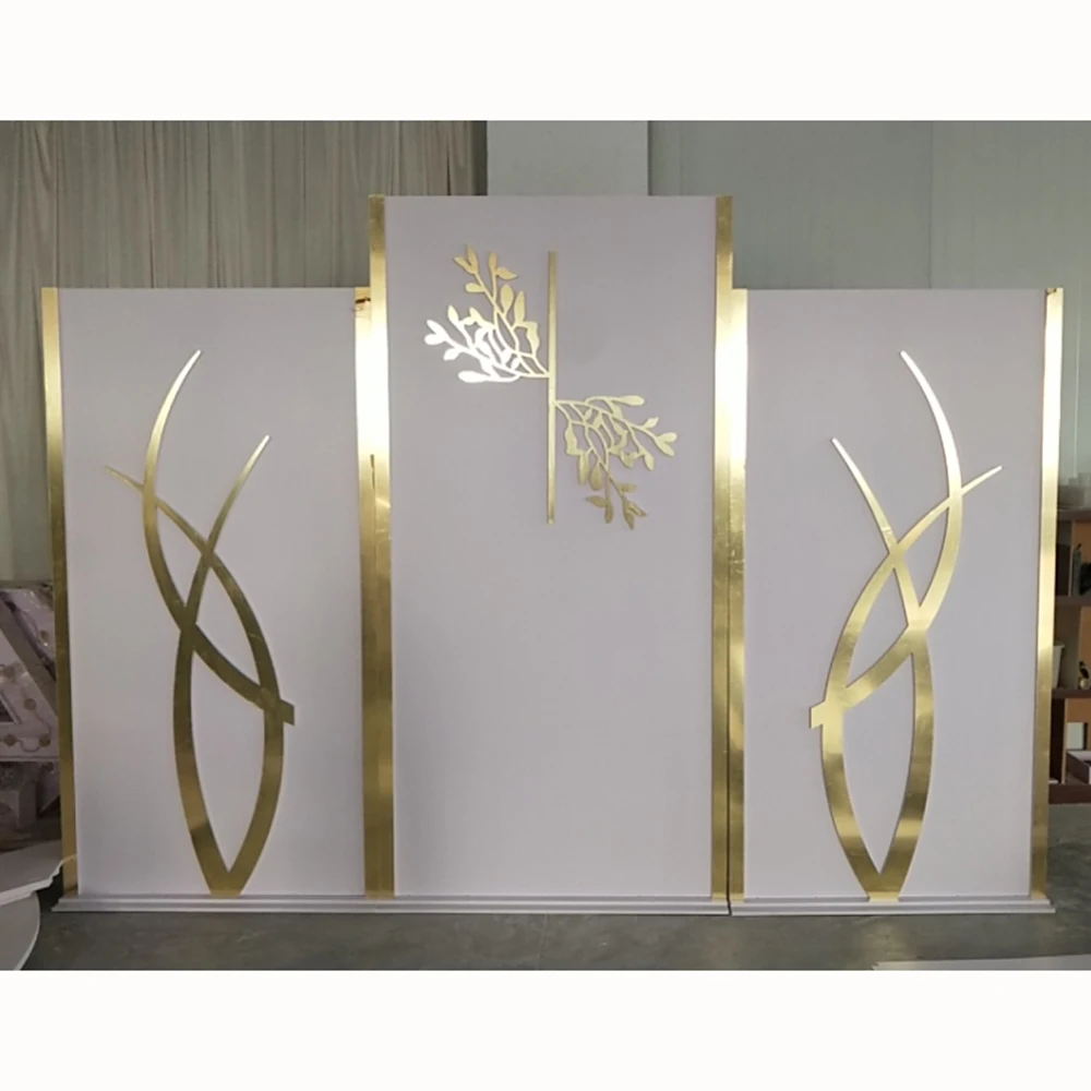 

Romantic Carved Mirror Wedding Arch Gold Acrylic Stage Backdrop Frame For Festival Event Decor