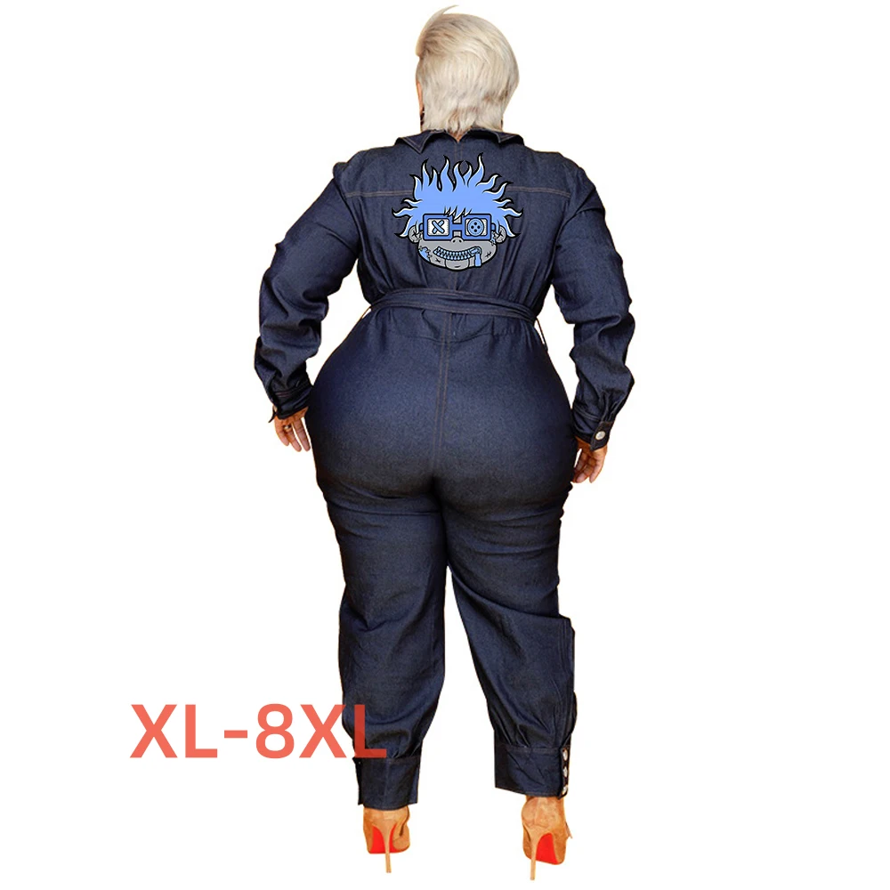 

Plus Size 4xl 5xl 6xl 7xl 8xl Cartoon Print Women's Jumpsuit Macacão Feminino Elegante Macacao Feminino Monos Para Mujer