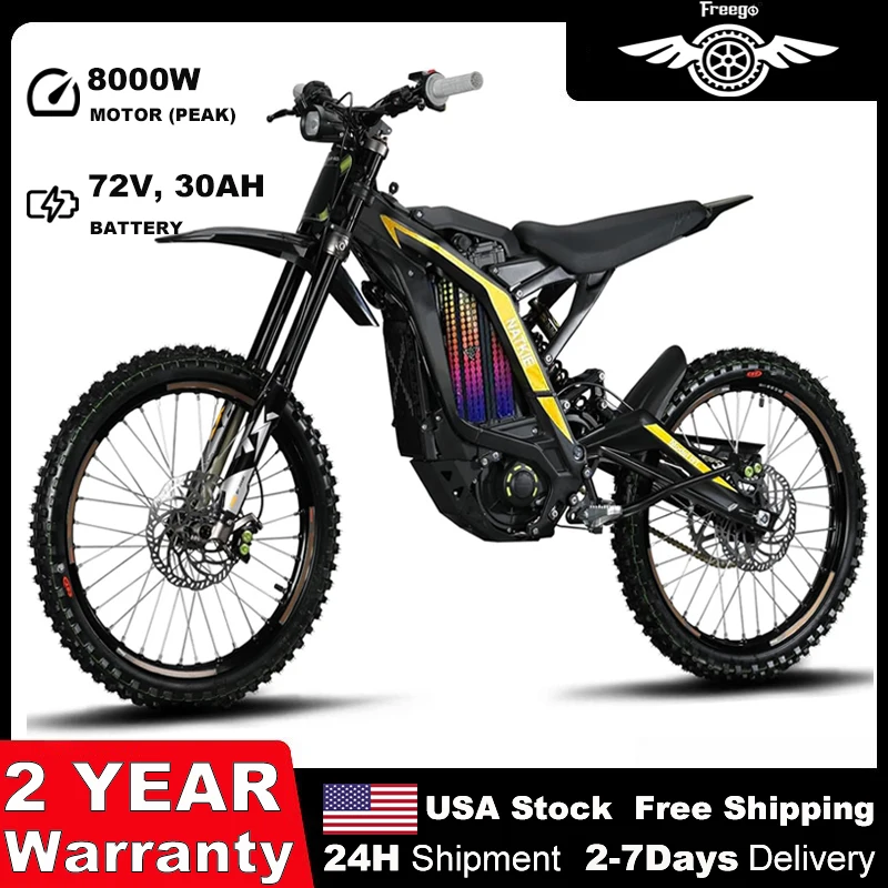 Freego N1 Electric Motorcycle Bike for Adults 8000W Mid-Mounted Motor 72V/30AH Battery Top Speed 50MPH Ebike Dual LED Headlight