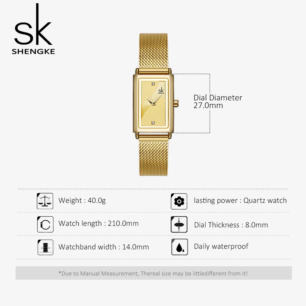 Gold Slim Watch For Women Delicate Rectangle Dial Design Watch Women Waterproof Quartz Women's Watches Mesh Womens Watch images - 6