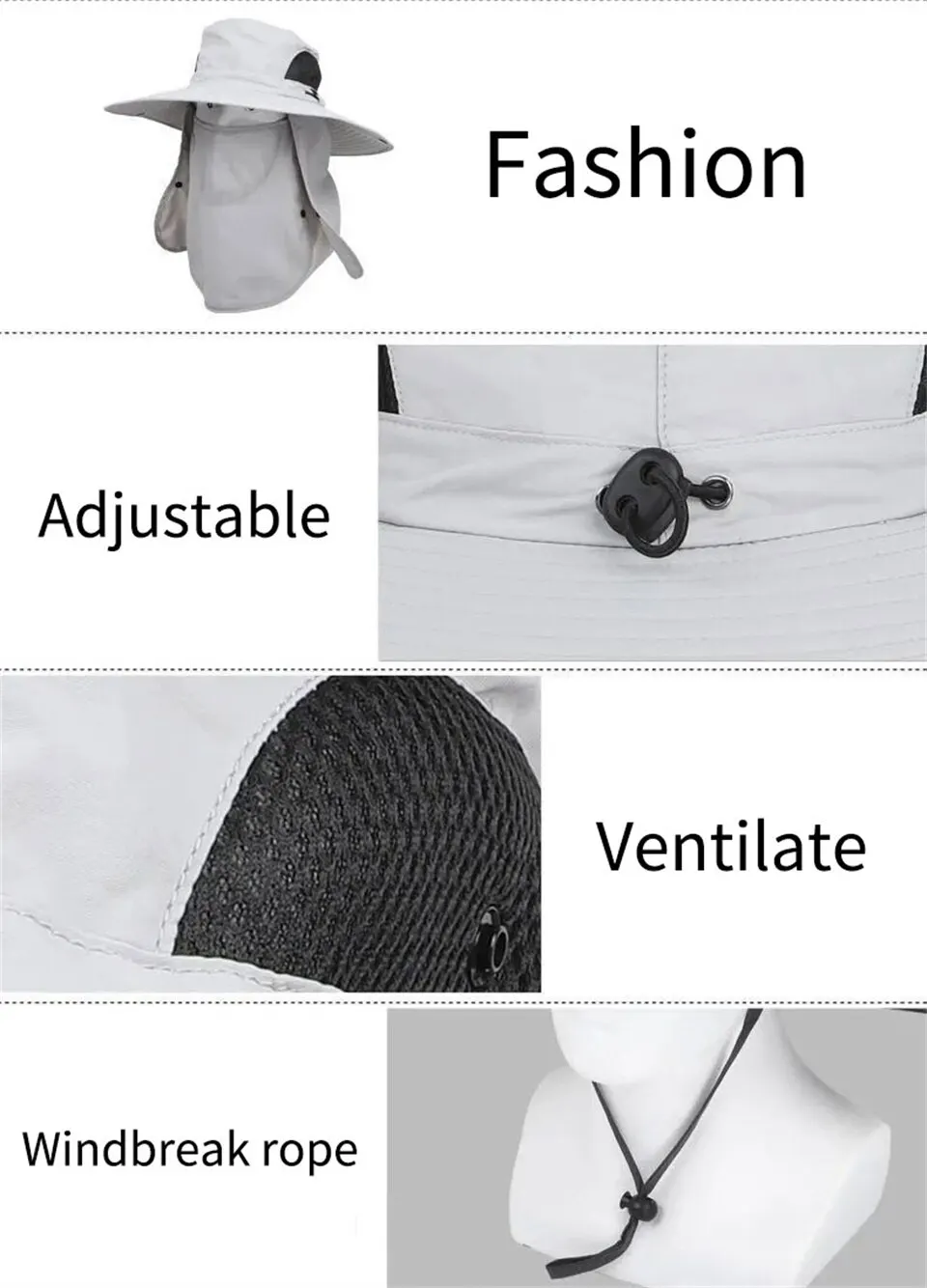 Description Picture 4 of itemAdjustable Outdoor Fishing Cap With Face Mask Sunscreen UV Protection Breathable Foldable Men Women Hiking Camping Casual Hats