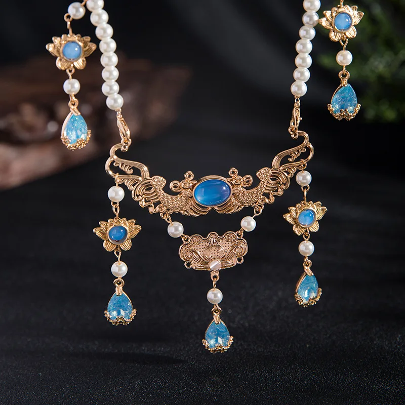 女の子のための古代のペンダントネックレス,中国の漢服アクセサリー