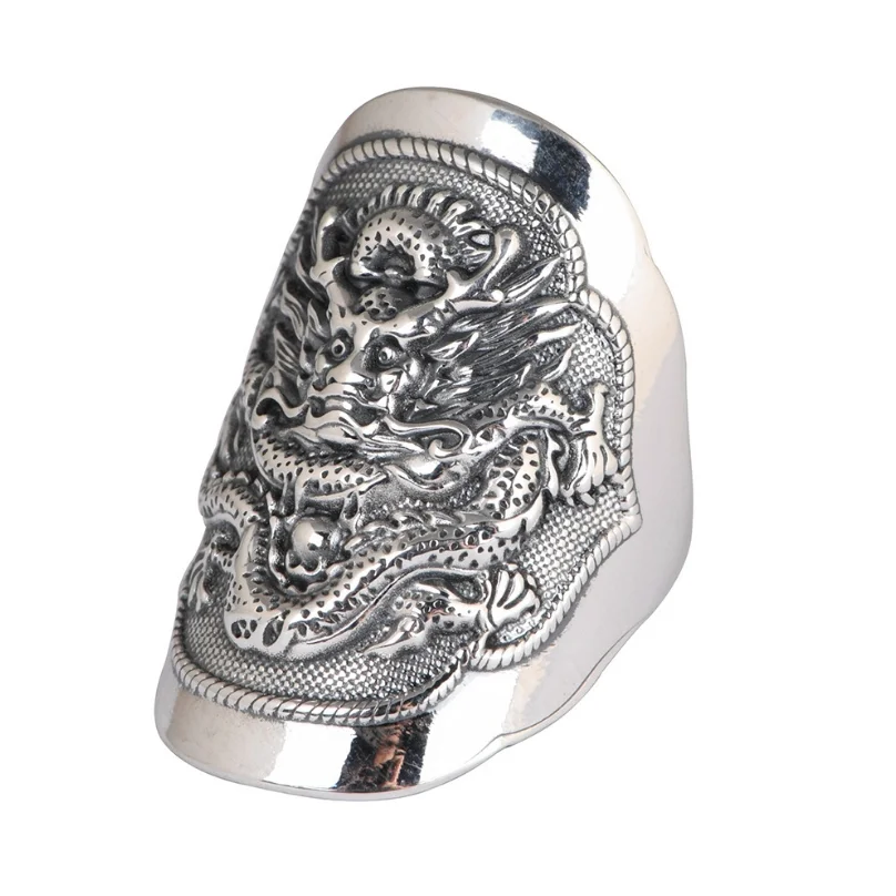 

Real Silver Retro Dragon Ring For Man Woman S990 Sterling Silver Vintage Carving Climbing Dragon Totem Open Rings Jewelry