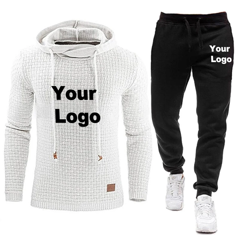 Men's Custom Logo Set Sweatshirts Lattice Men Hoody Sweatshirts Long-Sleeved Pullover Man Hoodie Sweatshirt for Male