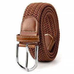 Unisex Elastic Braided Canvas Belt - Casual Stretch Waist Accessory - 110cm (Light brown)