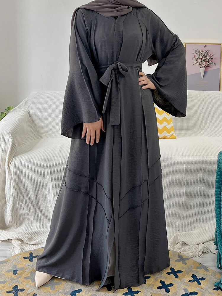 Snap Buttons Front Open Abaya for Muslim Women, Wide Sleeves