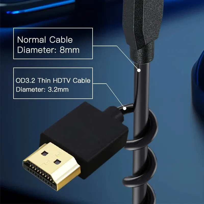 Ultra Thin Lightweight 4K HDMI Cable - Flexible, Portable, 1FT Coiled Design