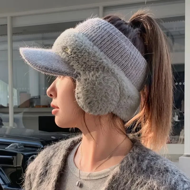 Sports Sun Hats Baseball Caps Winter Hat for Women Knitted Cap Outdoor Sports Windproof Ponytail Hat Visor