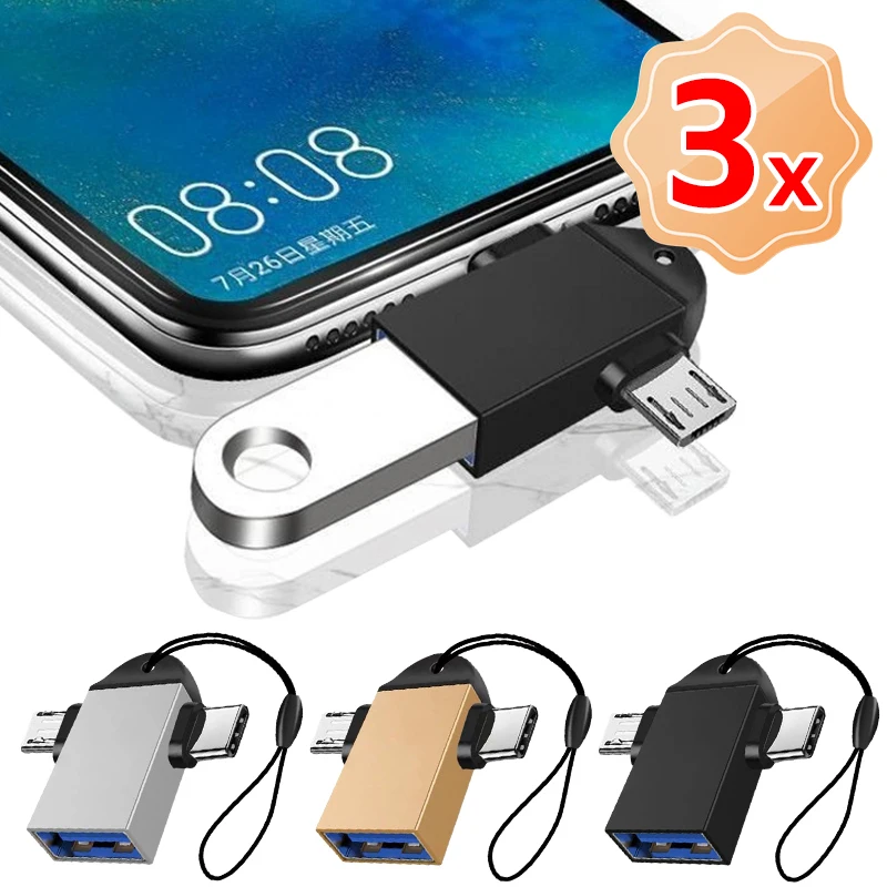 2in1 USB3.0 Typec Micro Usb OTG Adapter Connector Aluminum Alloy Multi Function TypeC To USB Connector for Android Xiaomi Tablet