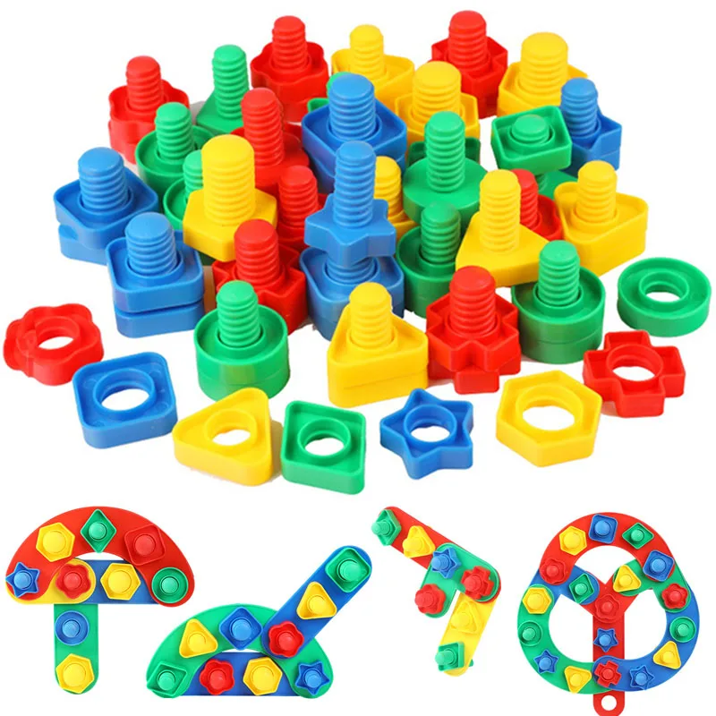 

8 Set Screw Building Blocks Plastic Insert Blocks Nut Shape Toys for Children Educational Toys Montessori Scale Models