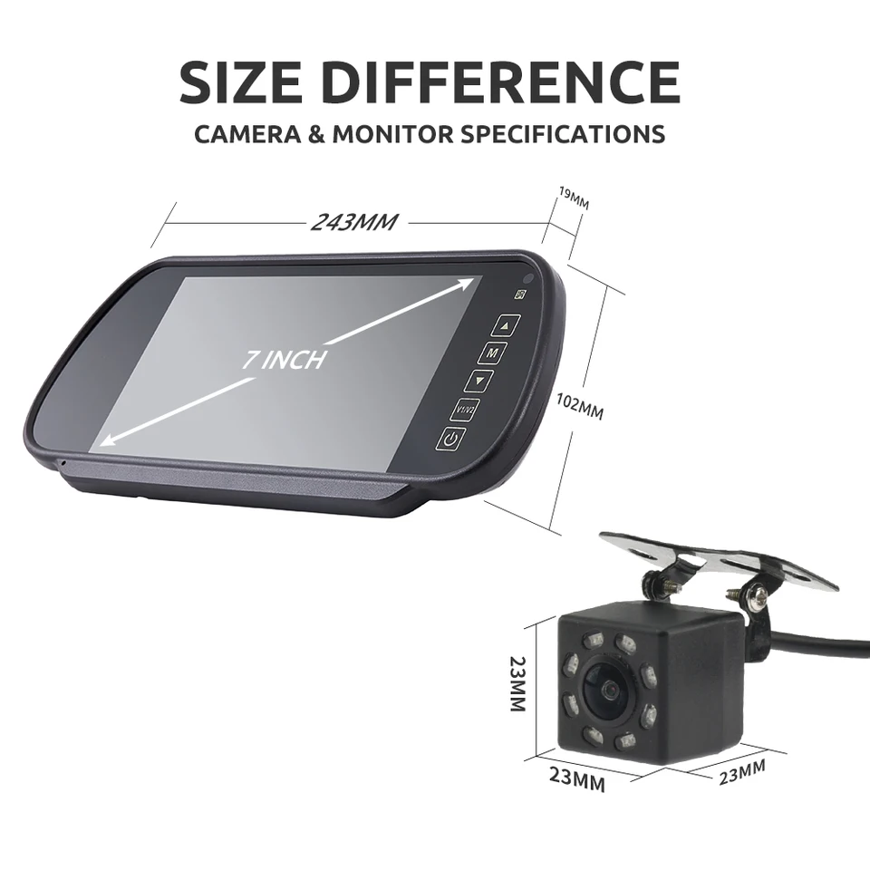 7 LCD モニター 2 X リバース カメラ リア ビュー キット 適用: バス トラック 12V/24V DC 12V-24V 防水 IP67 AL-NN-4267 AL 7 LCD モニター 2 X リバース カメラ リア ビュー キット 適用: バス