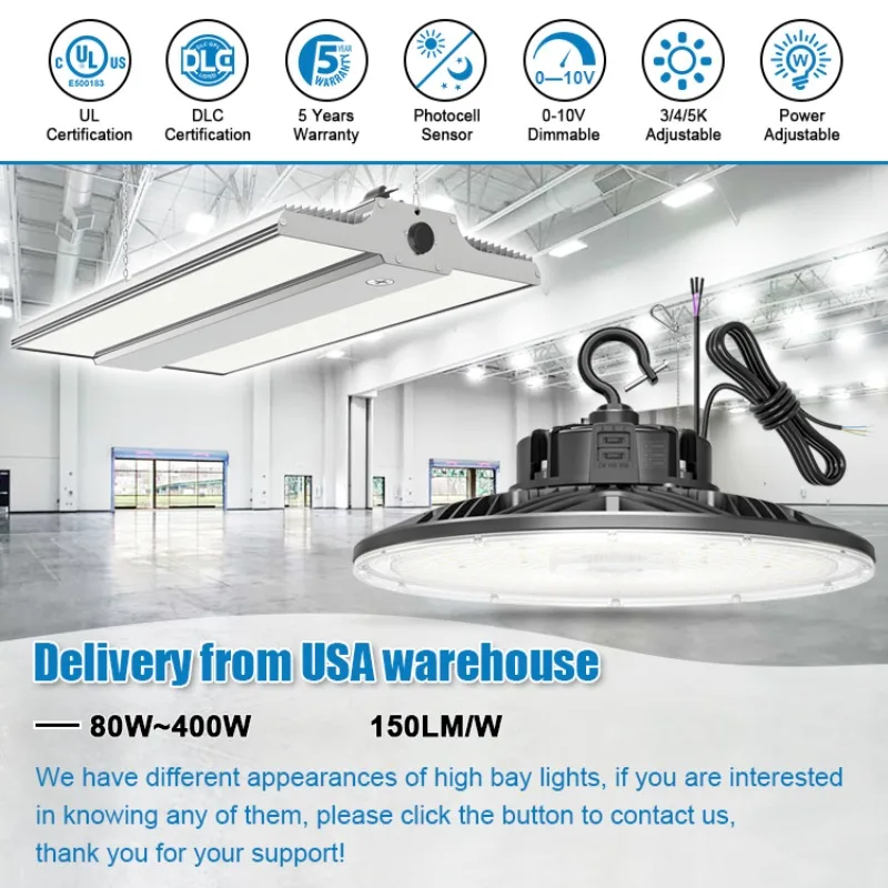 

150W 200W 240W 300W 400W IP65 Commercial Industrial Fixture LED Linear High Bay Warehouse Chandeliers & Pendant Lights