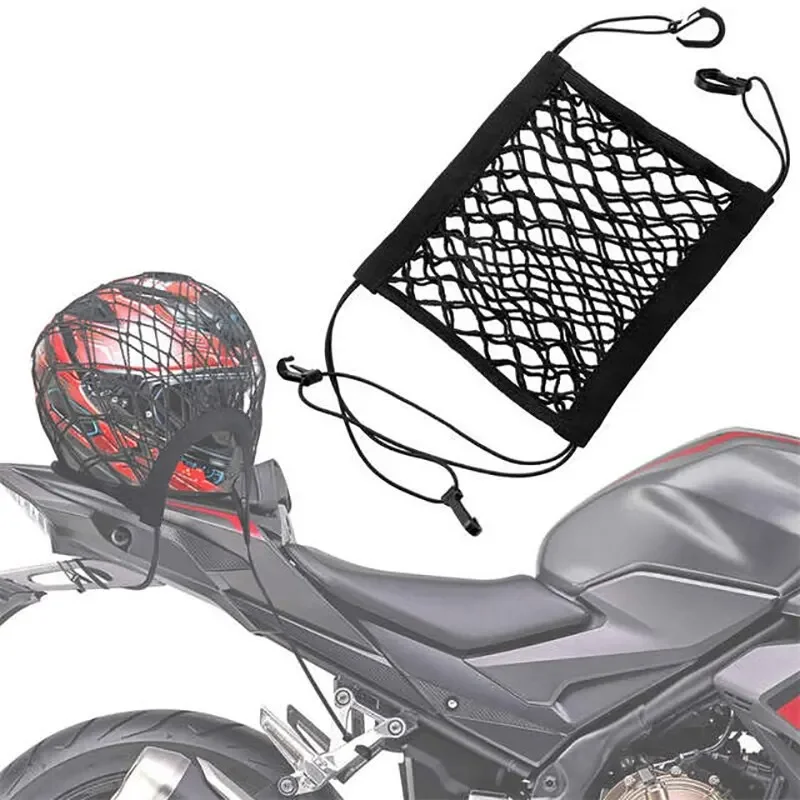 Motorcycle Cargo Net High Elastic Double Layer Motorcycle Net For Helmet Storage 10"X11" Bungee Cargo with Hooks Luggage motorcycle cargo net motorcycle luggage net
