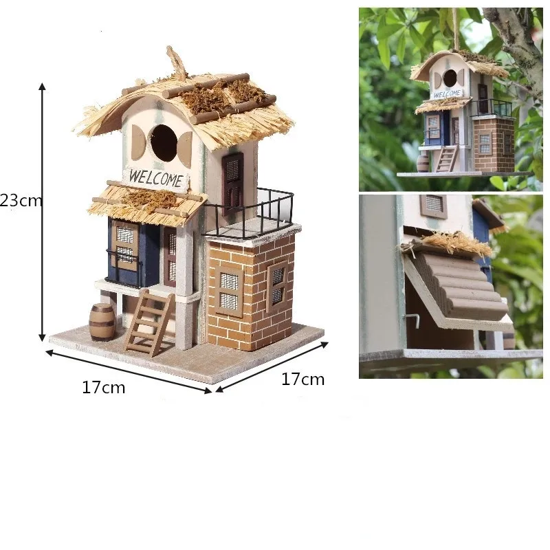 Domek dla ptaków ptasie gniazdo willa ręcznie robiona z drewna kreatywna i urocza domowa ozdoby zewnętrzne leśny Park ochrona domu dzikich domek dla ptaków