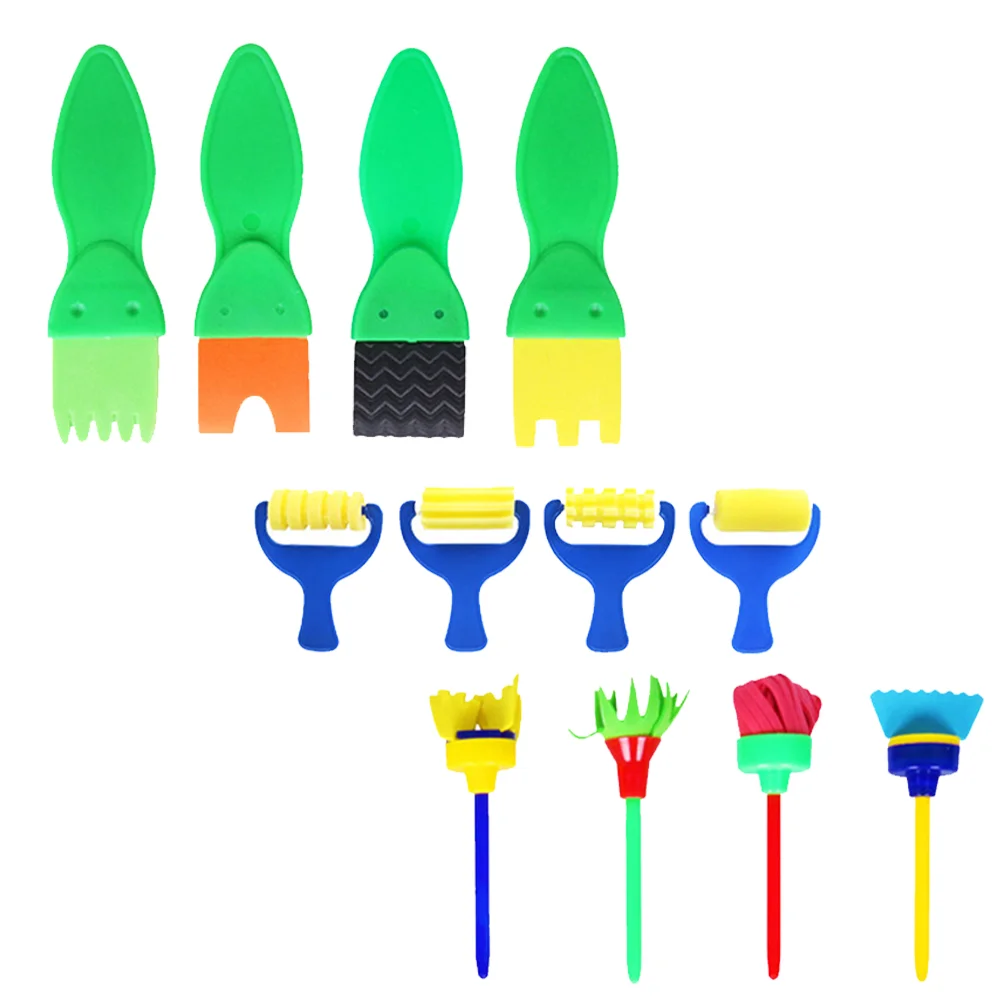 

1 Set 12pcs Painting Sponge Brush Diy Painting Graffiti Set Children Drawing Tools DIY Graffiti Supplies Early Learning