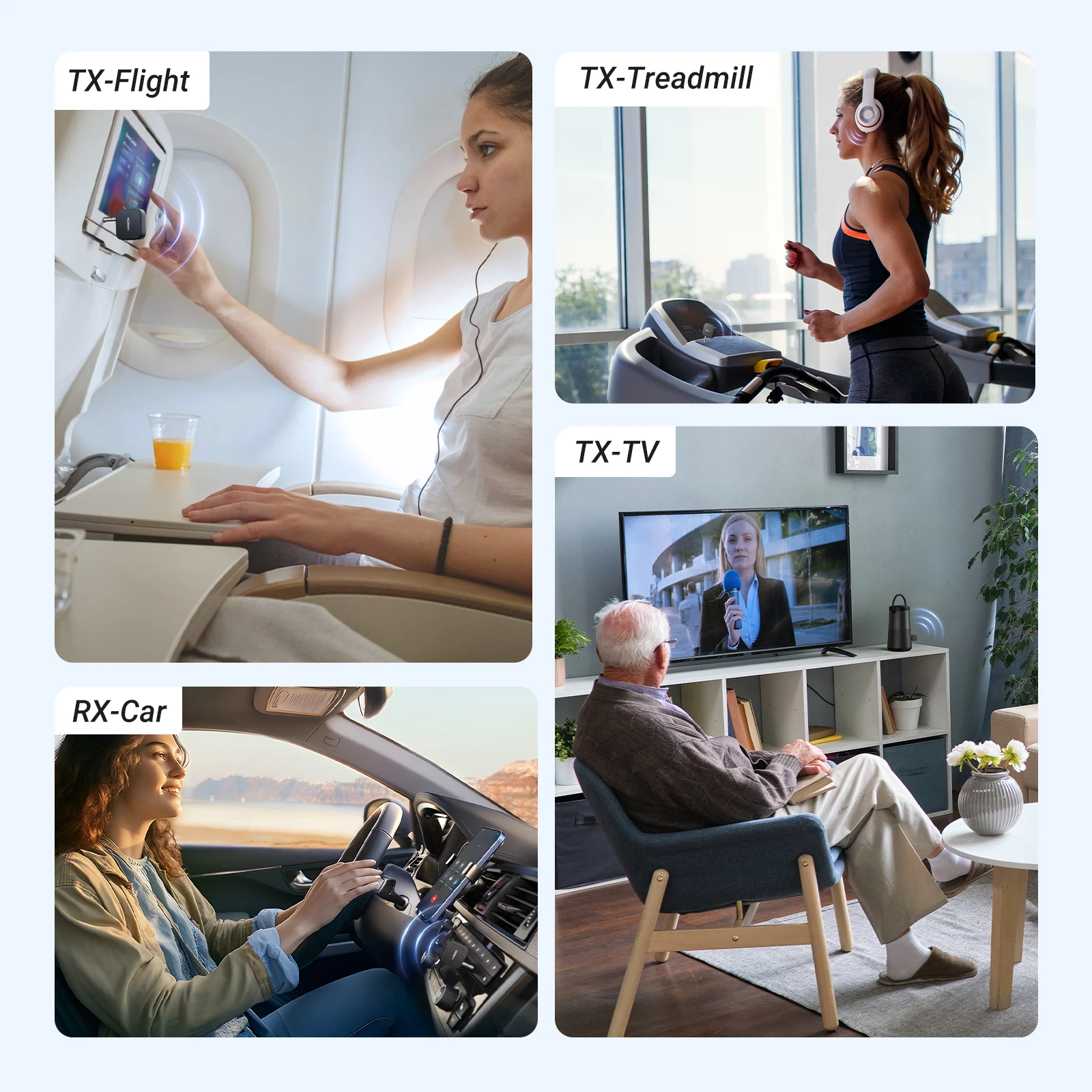 블루투스 리시버 송신기 어댑터, 2 in 1 무선 블루투스 5.2, TV, 자동차, 트레드밀용 Aux 오디오 어댑터, 3.5mm