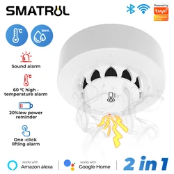 Tuya Wifi Smart Smoke Alarm Fire Temperature And Humidity Detection Hygrometer For Alexa Google Home Security System Firefighter