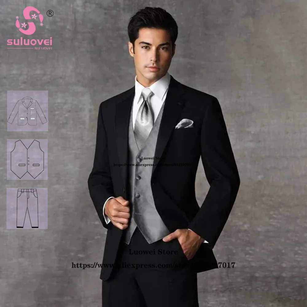 

Fashion Wedding Groom Suits For Men Slim Fit 3 Piece Pants Set Formal Dinner Party Prom Tuxedo Blazer Costume Homme Pour Mariage