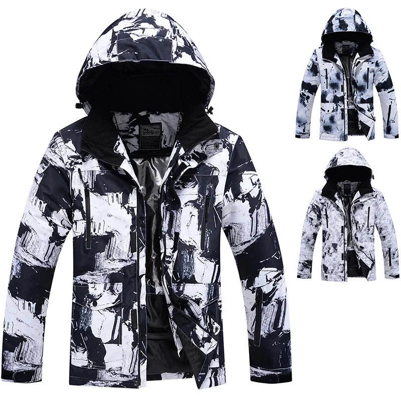Men's Winter Ski Jacket Warm Windproof Waterproof Breathable Skiing Top Hooded Snow Jackets Mens Thick Snowboarding Coat