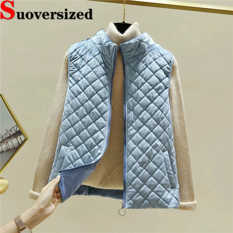 Autumn Winter Velvet Padded Vest Slim Thicken Women's Sleeveless Jackets Quilted Warm Short Coats Classic Stand Collar Chaleco winter jacket women stand collar grandma parkas thicken warm down cotton padded coat middle aged mother jackets doudoune femme