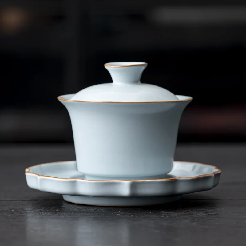Ceramic Sancai Gaiwan Handmade Crackle Glaze Tea Cups Chinese Tea Bowl Teaware Set Cup Home Decor Gongfu Tureen