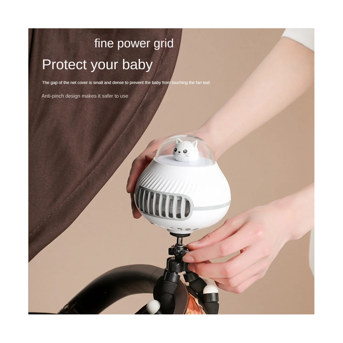 

Вентилятор для прогулочной коляски, портативный уличный с 3-мя скоростями, USB-зарядкой, белый