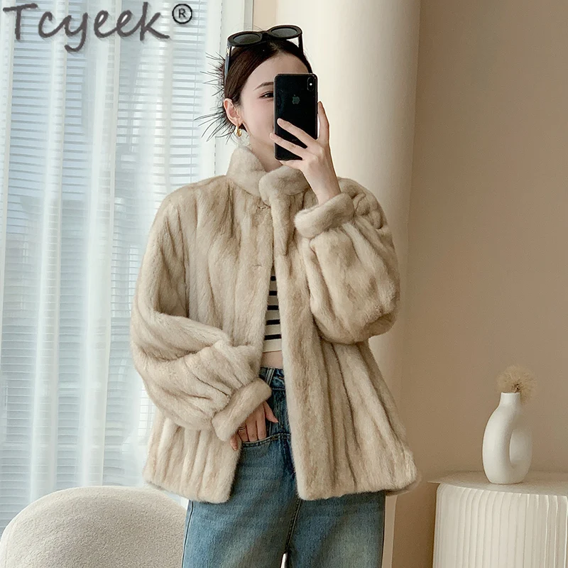 Tcyeek Cappotto Di Pelliccia Di Visone Naturale Giacca Di Pelliccia Da Donna Invernale 2023 Colletto Alla Coreana Intero Visone Femminile Cappotti Di 