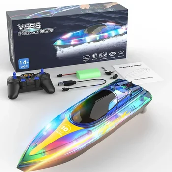 V555 2.4GHz Lighting Racing RC Boat 15KM/H With Transparent Cover & Bright LED Light Effect For Pool Toys 1