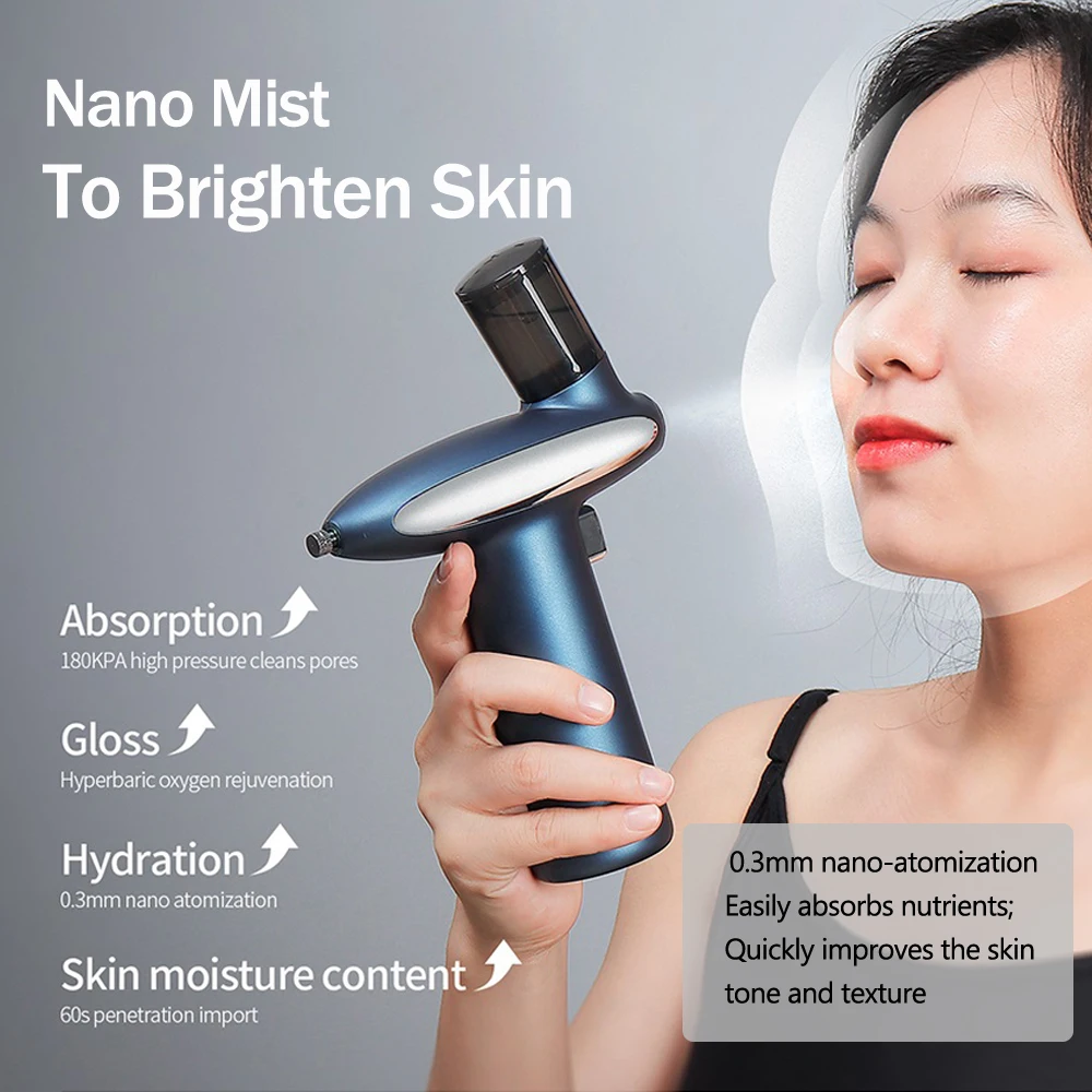 Portable Airbrush LED Red Blue Light Oxygen Injection Nano Mist Sprayer Deep Hydrating Face Humidifier Skin Moisturizing