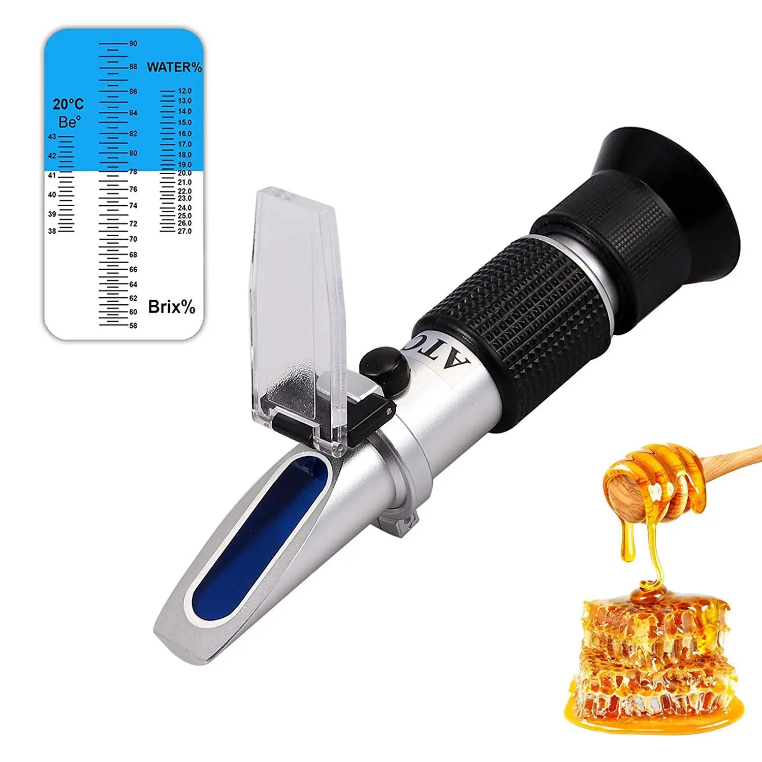 3-in-1 Honey Moisture Tester Honey Refractometer 58-90% Brix Scale Range with ATC liquid refractometer,hand held refractometer