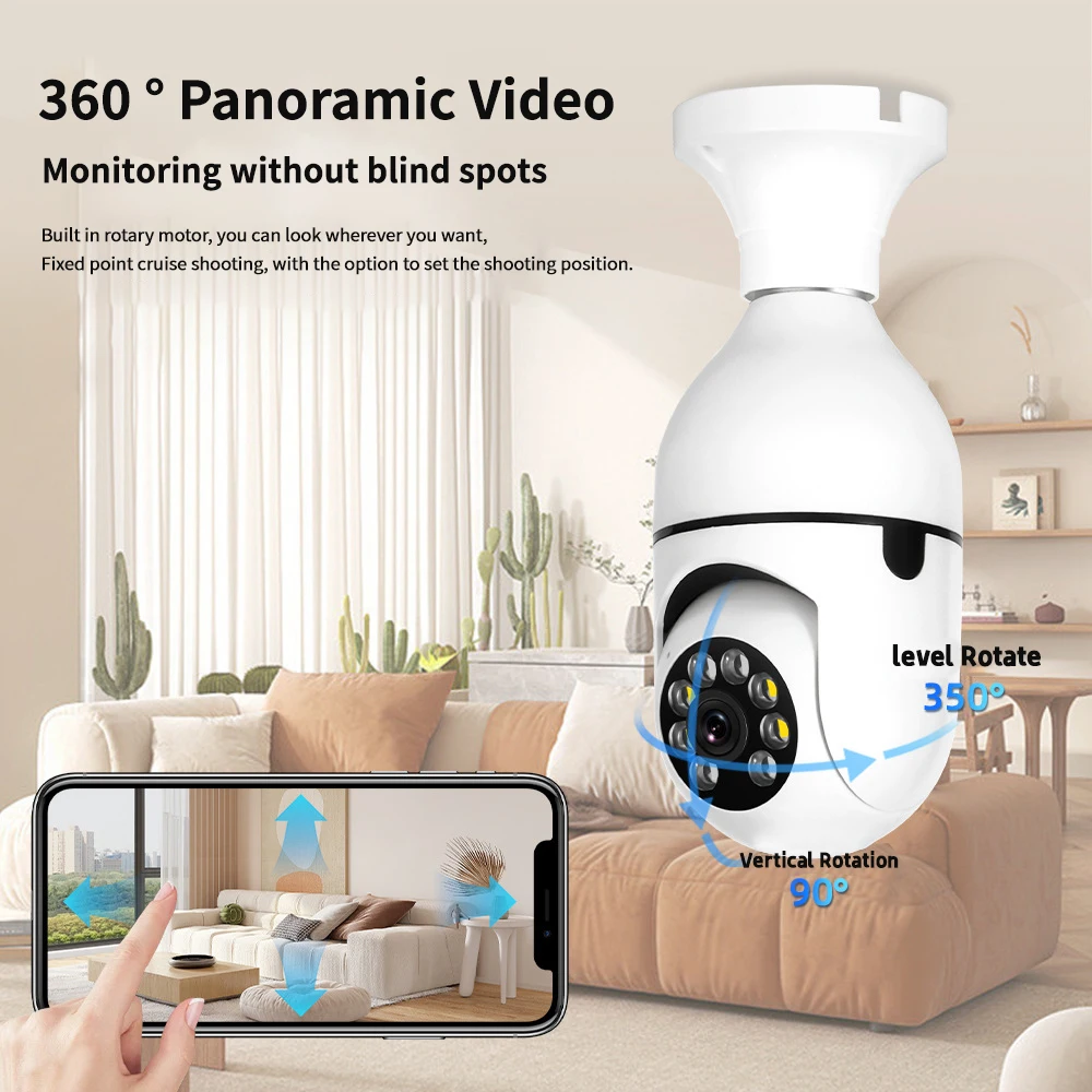 AI 인간 감지 풀 컬러 야간 투시경 무선 캠, 스마트 홈 감시 카메라, E27 전구, 3MP, 5G 와이파이, 신제품