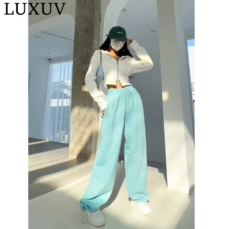 luxuv-mulheres-sweatpants-2023-primavera-cintura-elastica-reta-calcas-longas-dividir-hem-cinza-basico-todos-os-jogos-casual-sport-pant-design