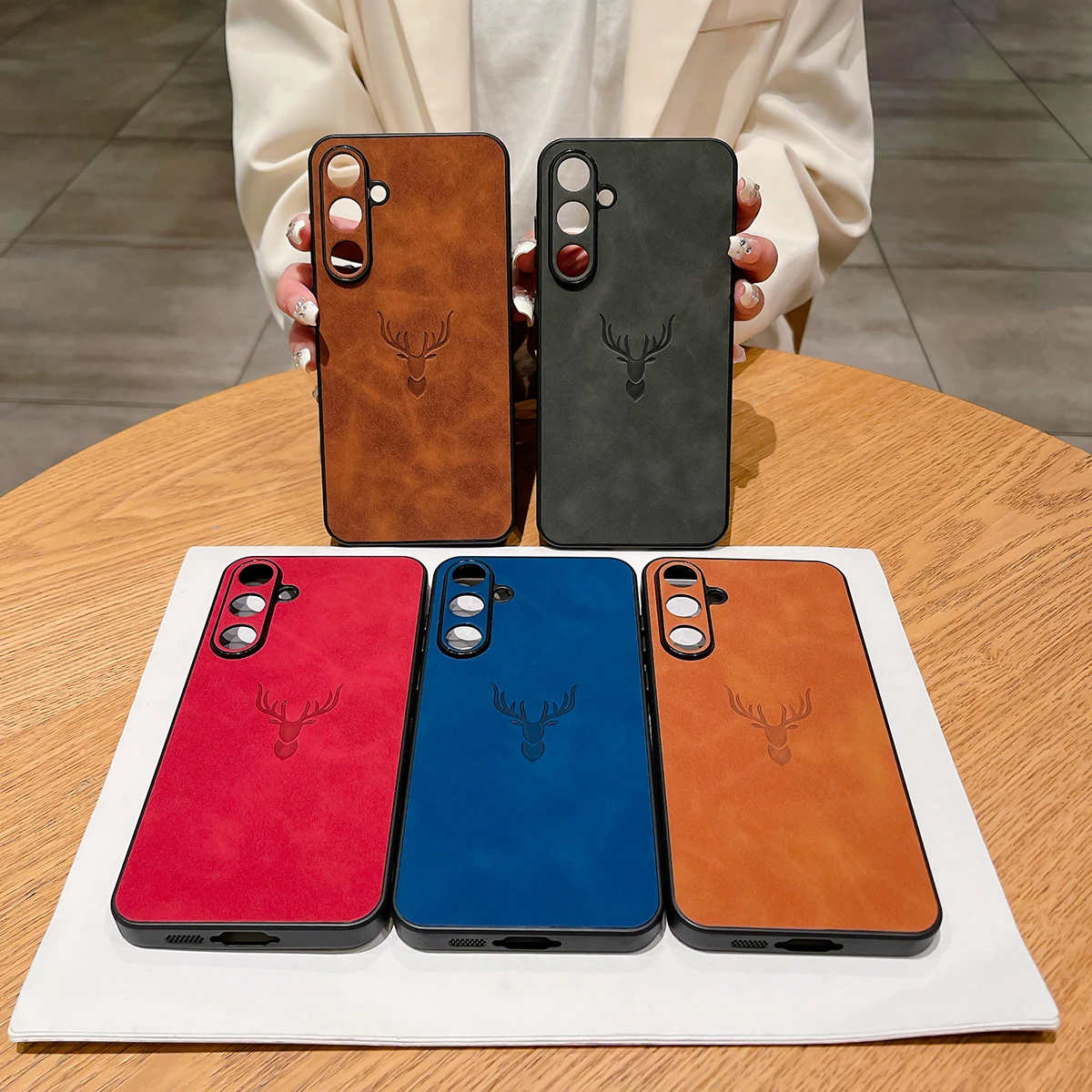 Embossed Deer Case PU Leather Full Camera Protection Cover