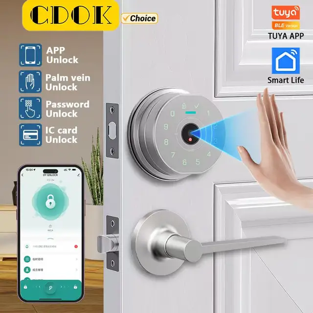 CDOK K10 smart lock, palm vein/fingerprint unlocking, support remote dynamic password, alloy material, safe and durable 1