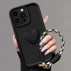 Love Heart Matte Back Cover with Hand Strap for Smartphone - Full Package Protection Case (Black)