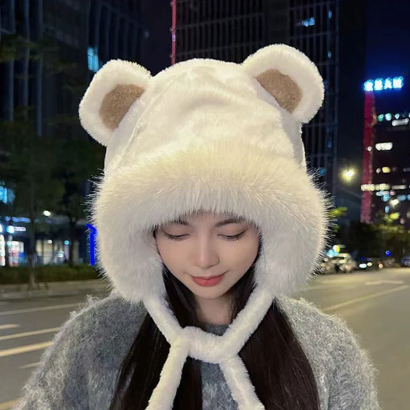 Lindo conjunto de gorro y bufanda con capucha de piel con orejas de oso