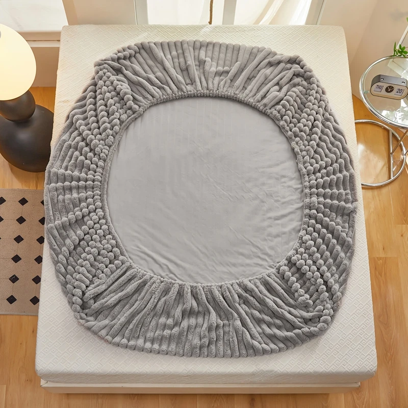 Plush Fitted Sheet Skin-friendly Bedsheet Warm Winter Bed Cover Soft Mattress Protector Bed Linen drap de lit (No Pillowcase) 6