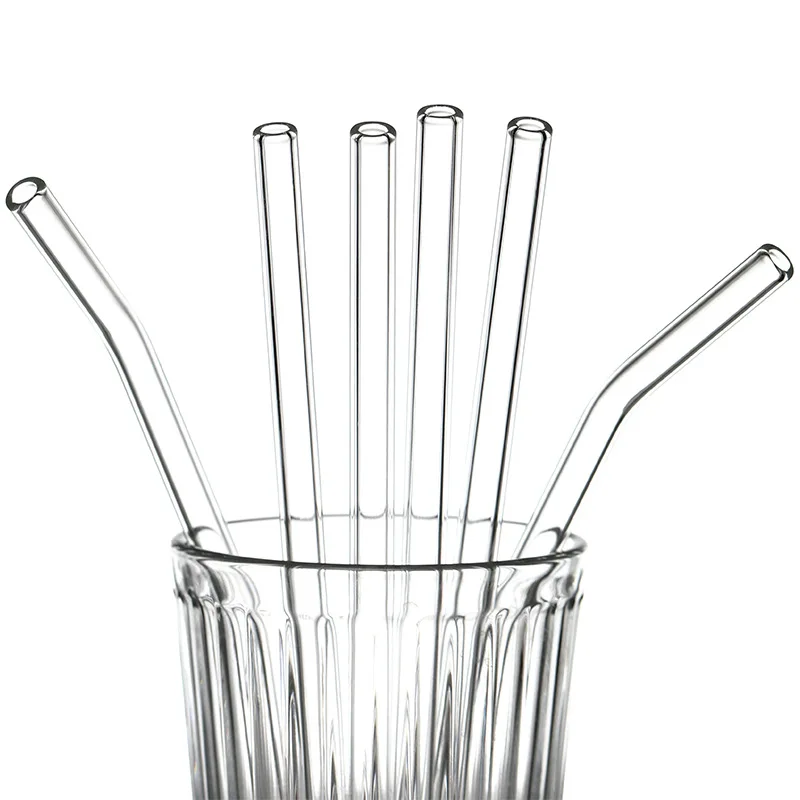 Eco-Friendly Reusable High Borosilicate Glass Straws with Cleaning Brushes for Cocktails and Bar Accessories