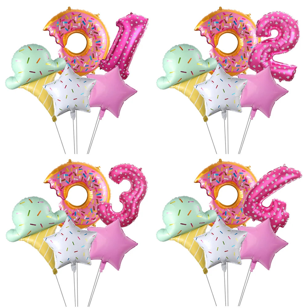 

5pcs Donut Ice Cream Number Foil Balloons Set 1st 2nd Girls Birthday Party Decorations Candy Balloon Baby Shower Wedding Globos