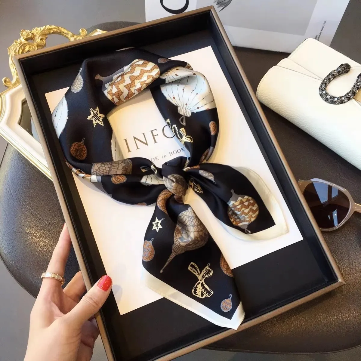 100% Natural Silk Square Scarf Women Hairband Neckerchief Wrap