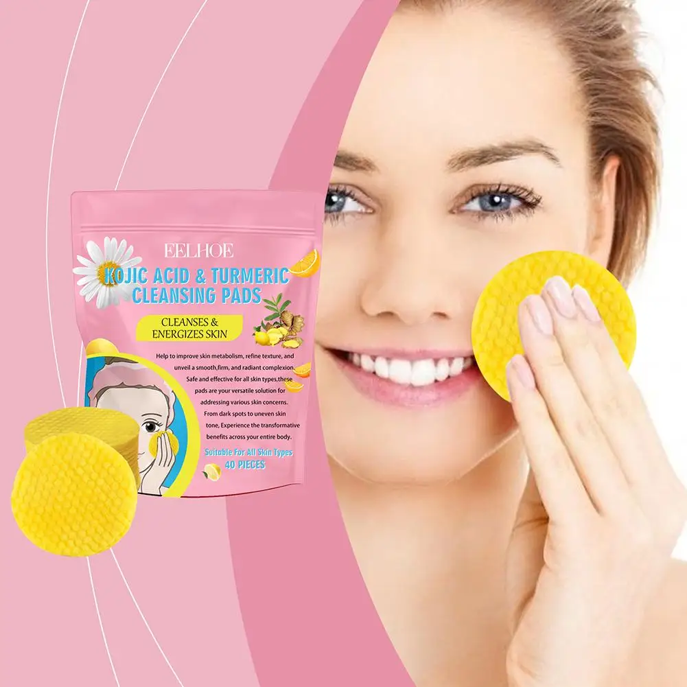 40pcs Turmeric Kojic Acid Cleansing Pads Exfoliating Pads Facial Sponges For Cleansing And Exfoliating Removing Dead Skin 4