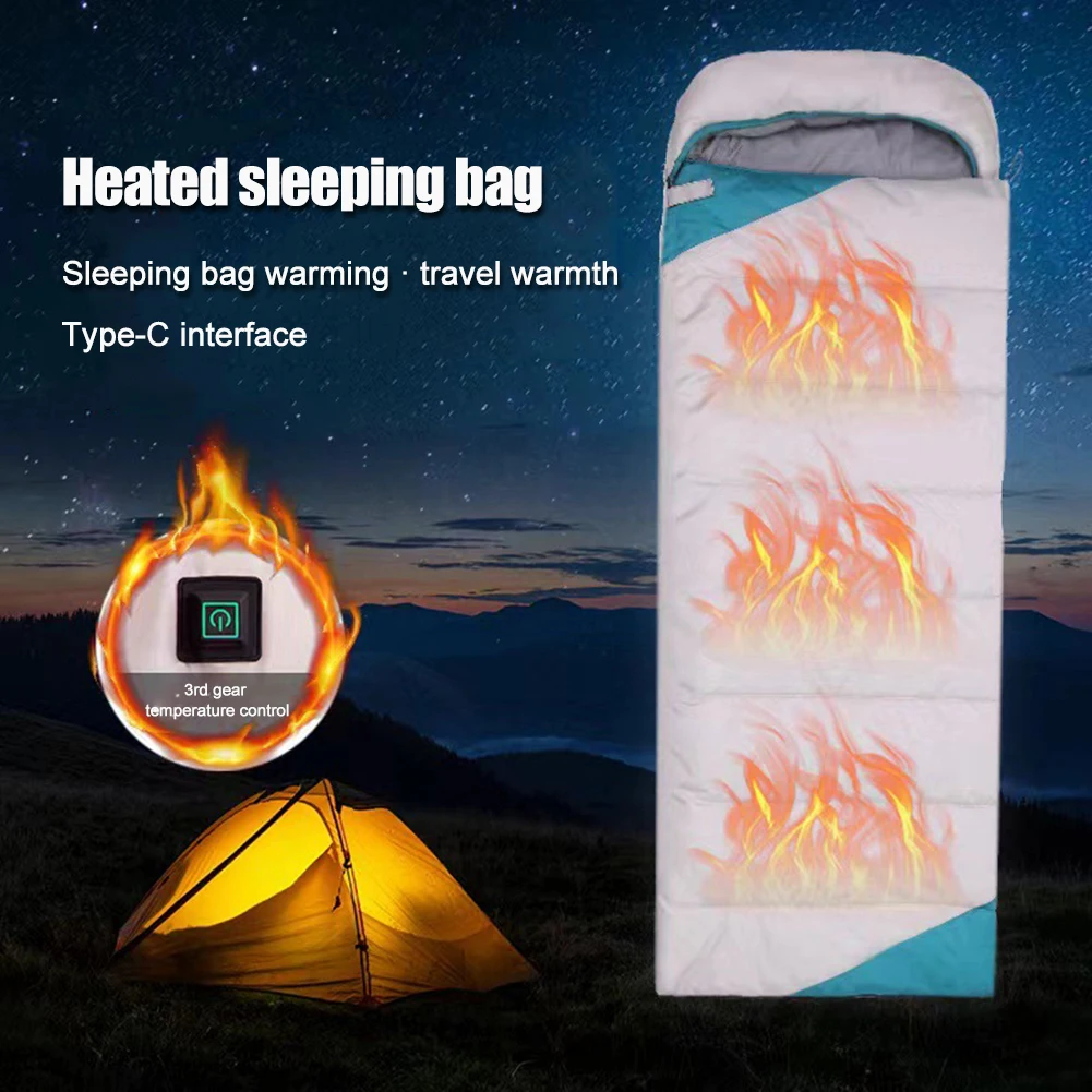 Winter Electric Heated Sleeping Bag Type-C 5V Heated Sleeping Pad 3-Level Temperature Portable for Travel Hiking for Backpacking