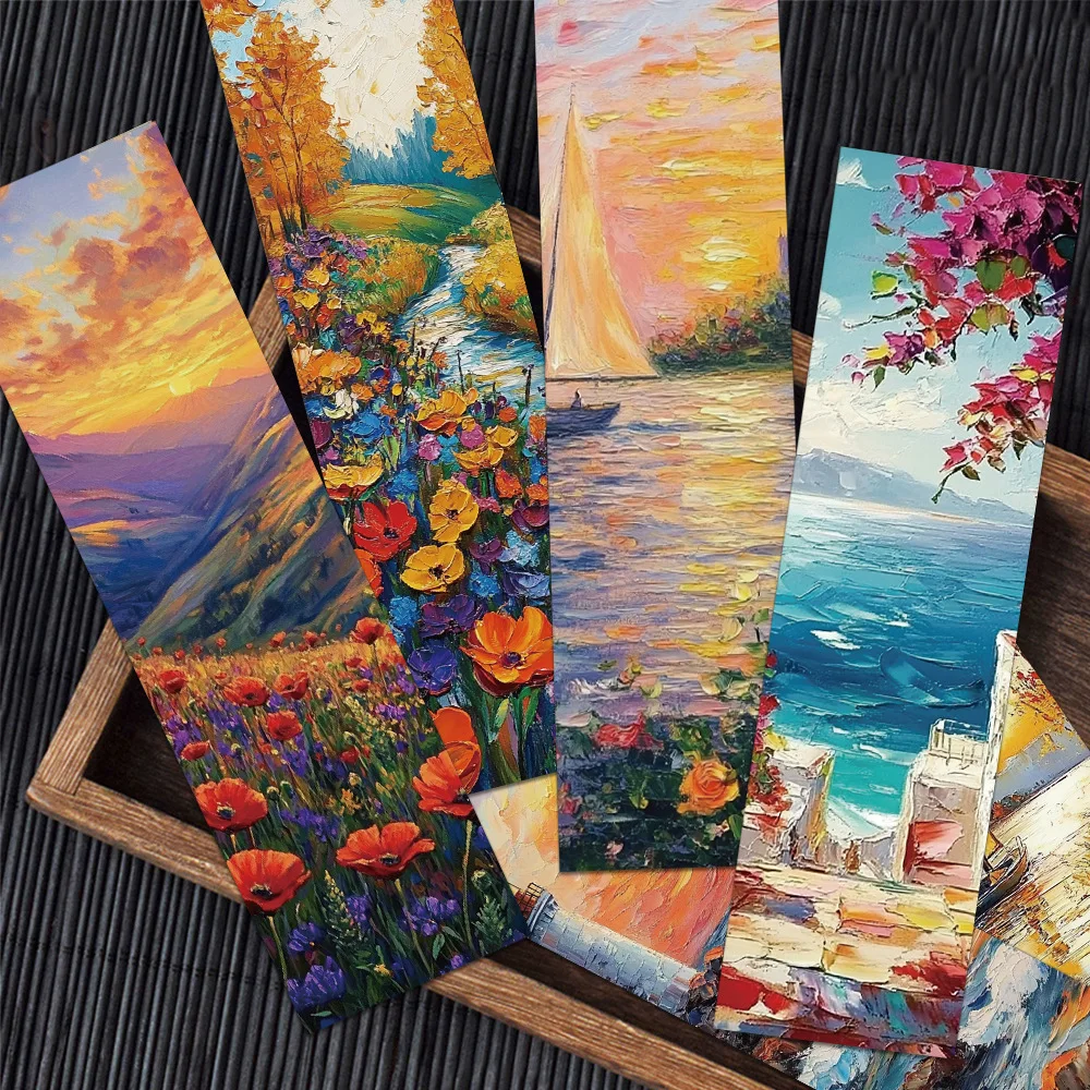 30pcs Creative Romantic Oil Painting Bookmarks Reading Pages Books Labeled Paper Card School Stationary Supplies DIY Bookmarks