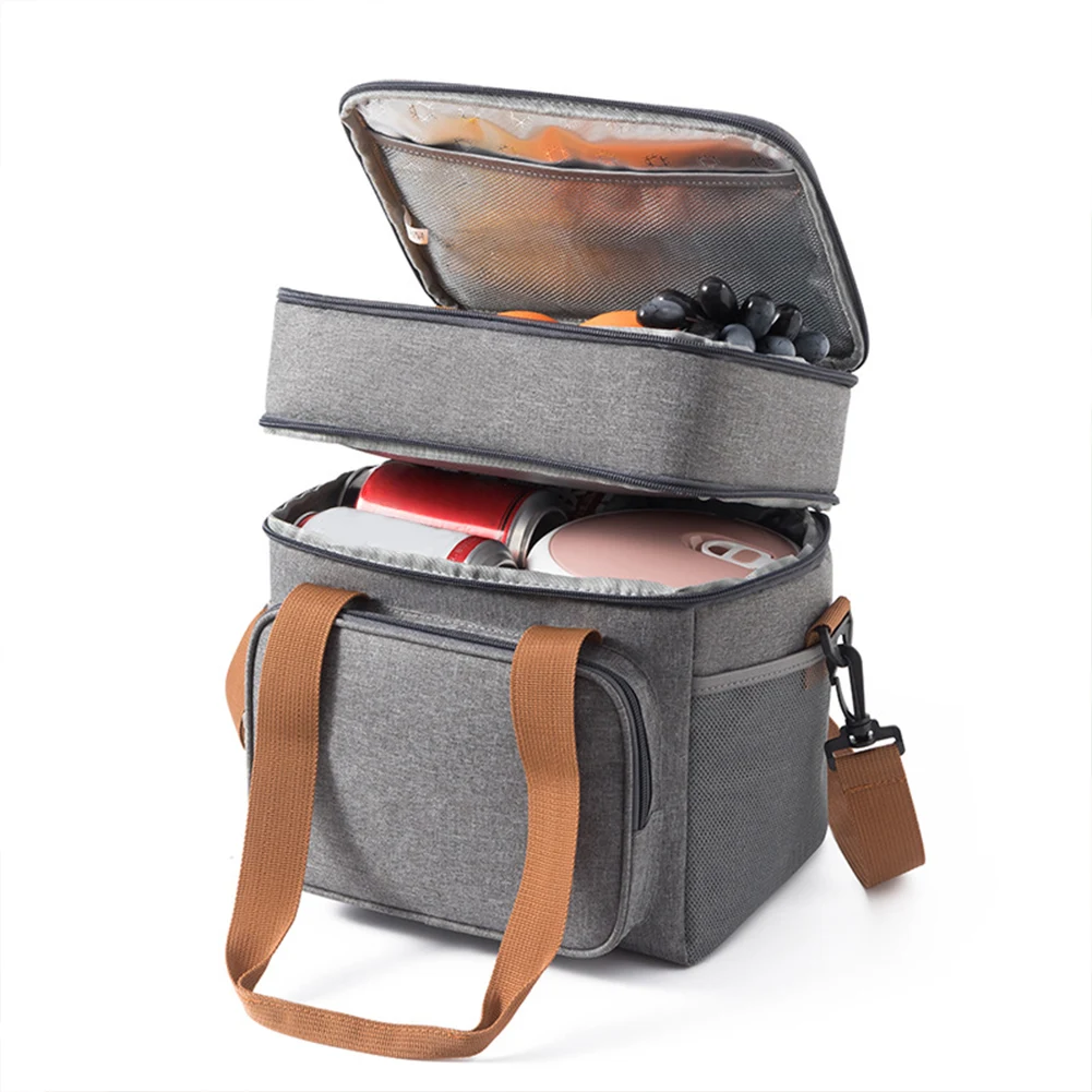 13L Portable Insulation Handbag Dual Compartments Cool Warm Insulated Bag Large Capacity Insulated Lunch Bag for Camping Picnic